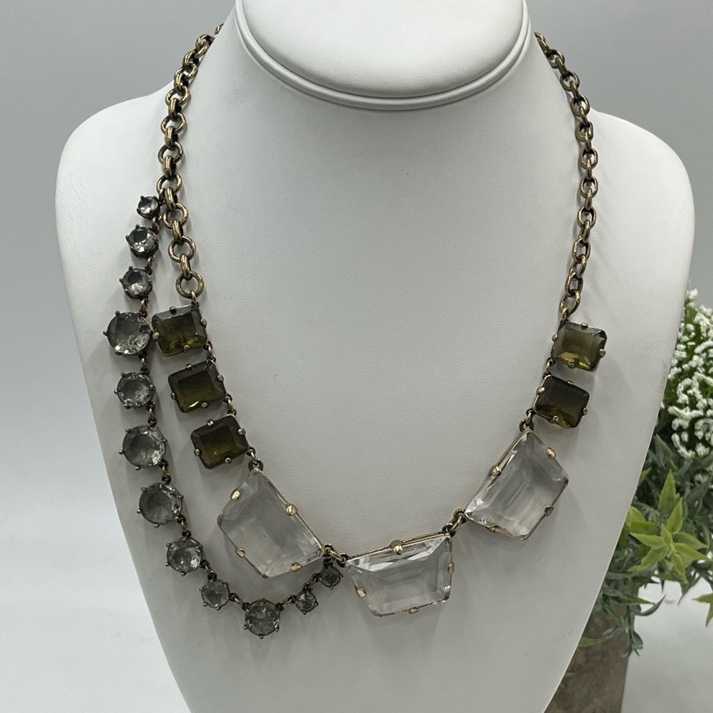 J. Crew Vintage Chunky Asymmetric Clear Gray Glass Rhinestone Drape Necklace‎